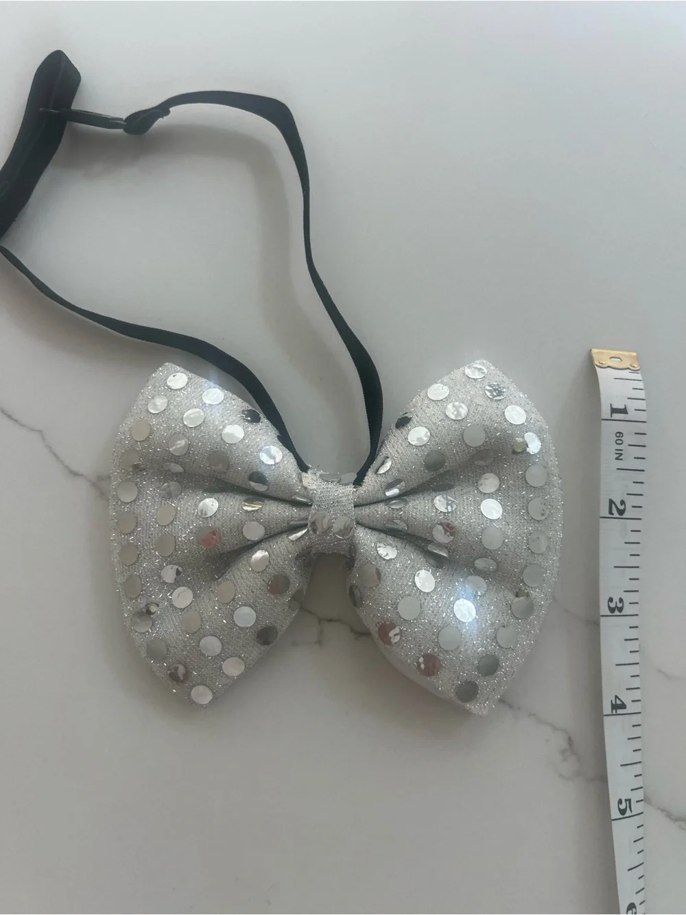 Sparkling Silver Sequin Bow Tie for Kids with Adjustable Strap